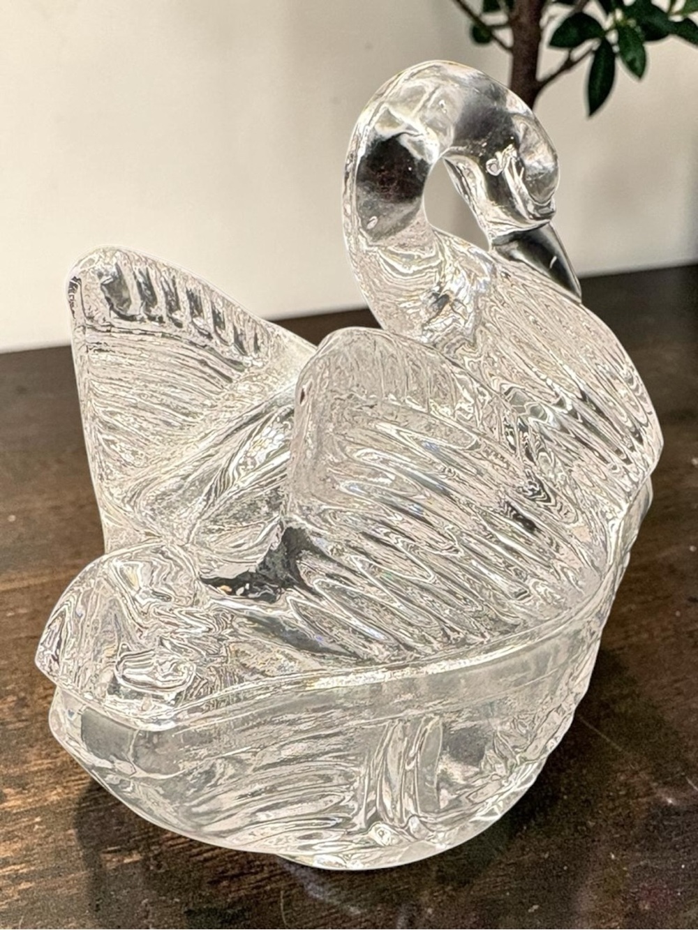 Vintage clear Swan On Nest Style Lead Crystal Cut Glass Trinket Jewelry Dish EUC - Picture 6 of 16